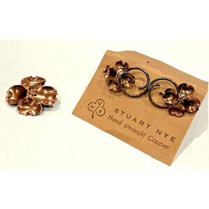 STUART NYE HAND WROUGHT COPPER FLORAL DOGWOOD PIN BROOCHES LOT 2 New